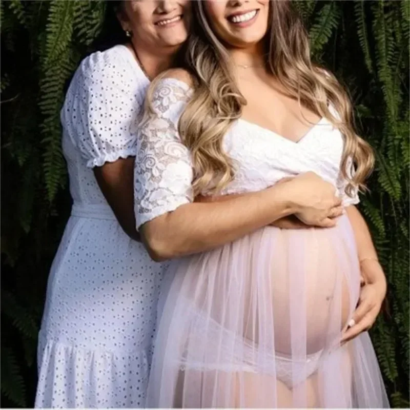 Lace Maternity Photography Props Dresses Sexy See-Through Pregnancy Photo Shoot Maxi Maternity Tulle Long Dresses Baby Shower