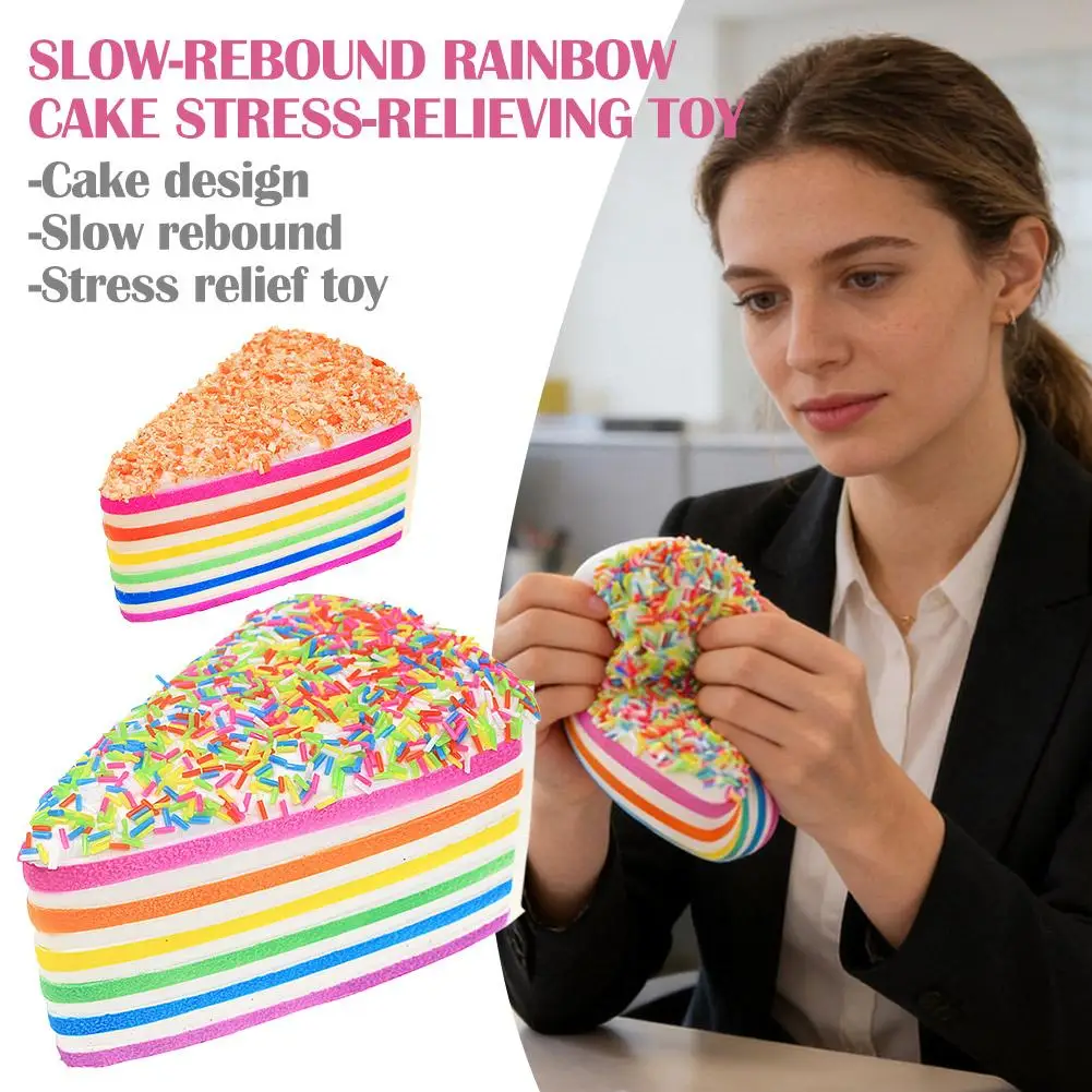 

Slow Rising Rainbow Cake Squishy Squeeze Fidget Toy Simulated Food Shaped Stress Relief Anti-Anxiety Decompression Toy