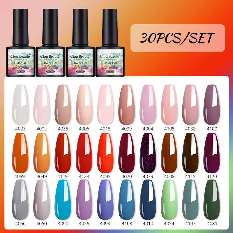 Clou Beaute 30pcs/lot Nude Color Gel Nail Polish Autumn Semi Permanent Bright Long Lasting UV Nail Enamel Kit Set 8ml