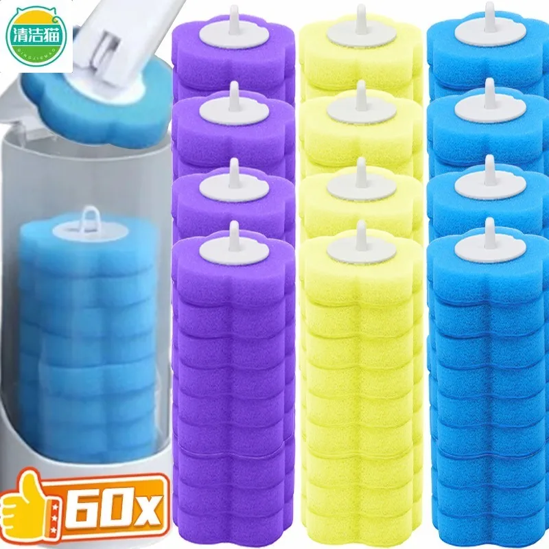 6-60PCS Toilet Disposable Replacement Head Foam Cleaning Sponges Heads Toilet Brush Refills No Dead Angle Bathroom Brush Heads
