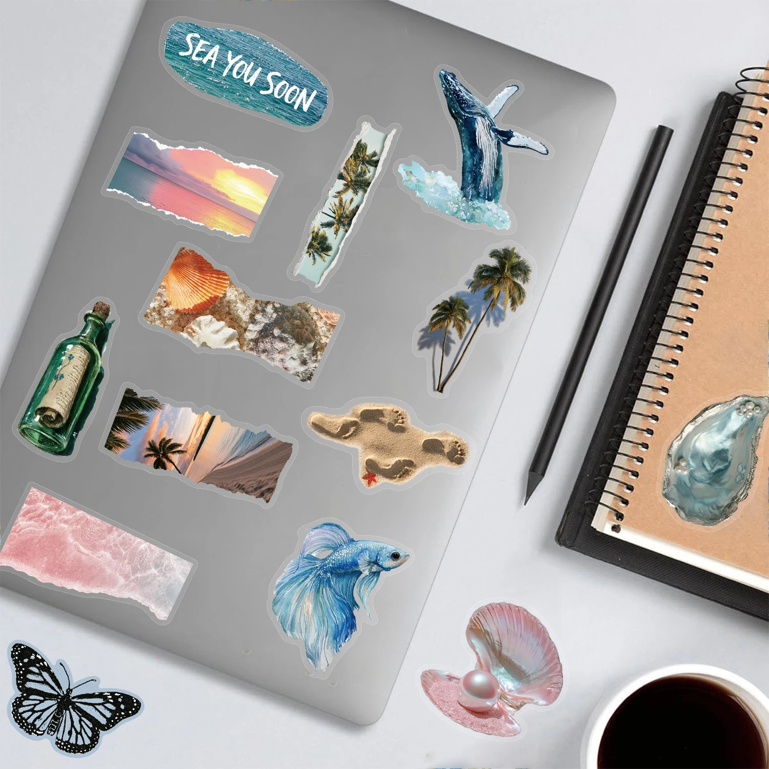 50PCS Ocean Stickers Notebook Guitar Laptop Snowboard Harajuku Phone Streetwear Skateboarding Cartoon Guitar Decals