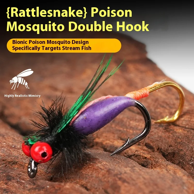 Kaidens anzuelo para moscas, serpiente cascabel de doble gancho, veneno, mosquito, Griffith, microbiomo, señuelo, boca de caballo, raya blanca, Rofei upturn