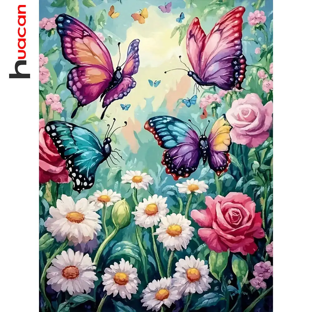 

Huacan Flower Scenery Home Decor Butterfly New Diamond Painting Rhinestone Pictures Full Square Round Drill Diamond Embroidery