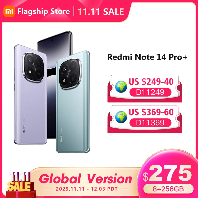 هاتف محمول Xiaomi Redmi Note 14 Pro+ Plus 5G الإصدار العالمي 200MP AI كاميرا Snapdragon 7s Gen 3 120W HyperCharge 1.5K 120 هرتز IP68