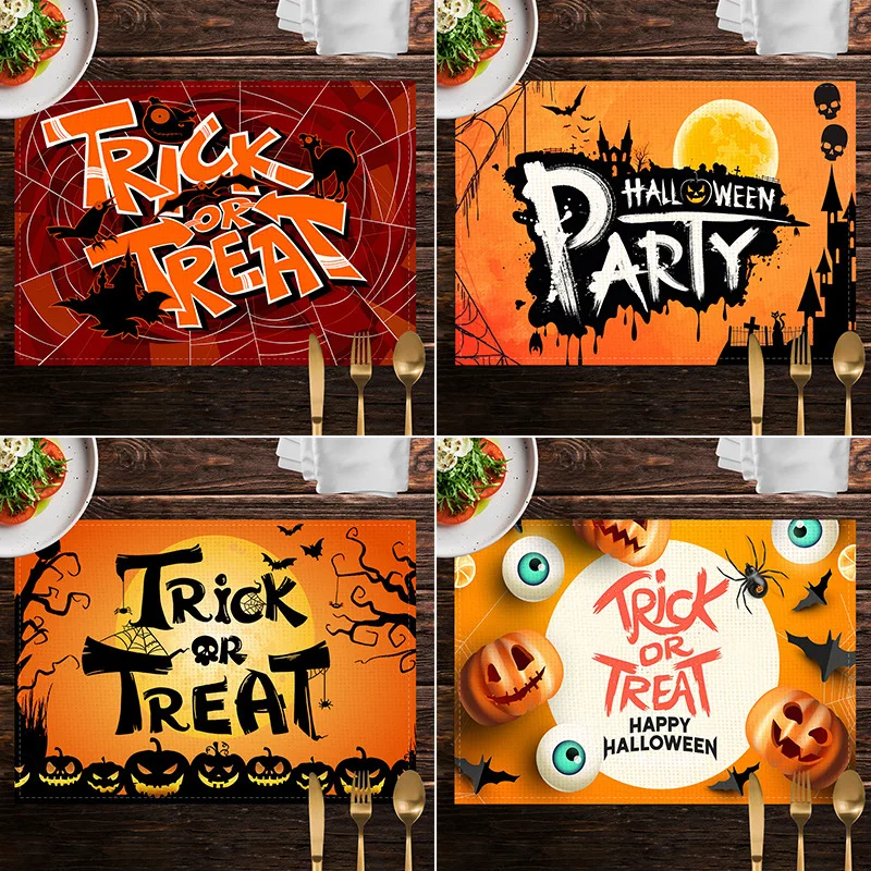 

Halloween Placemats Set for Dining Table, Halloween Decorations, Place Mats, Treat or Trick, 4,12x18 Inch