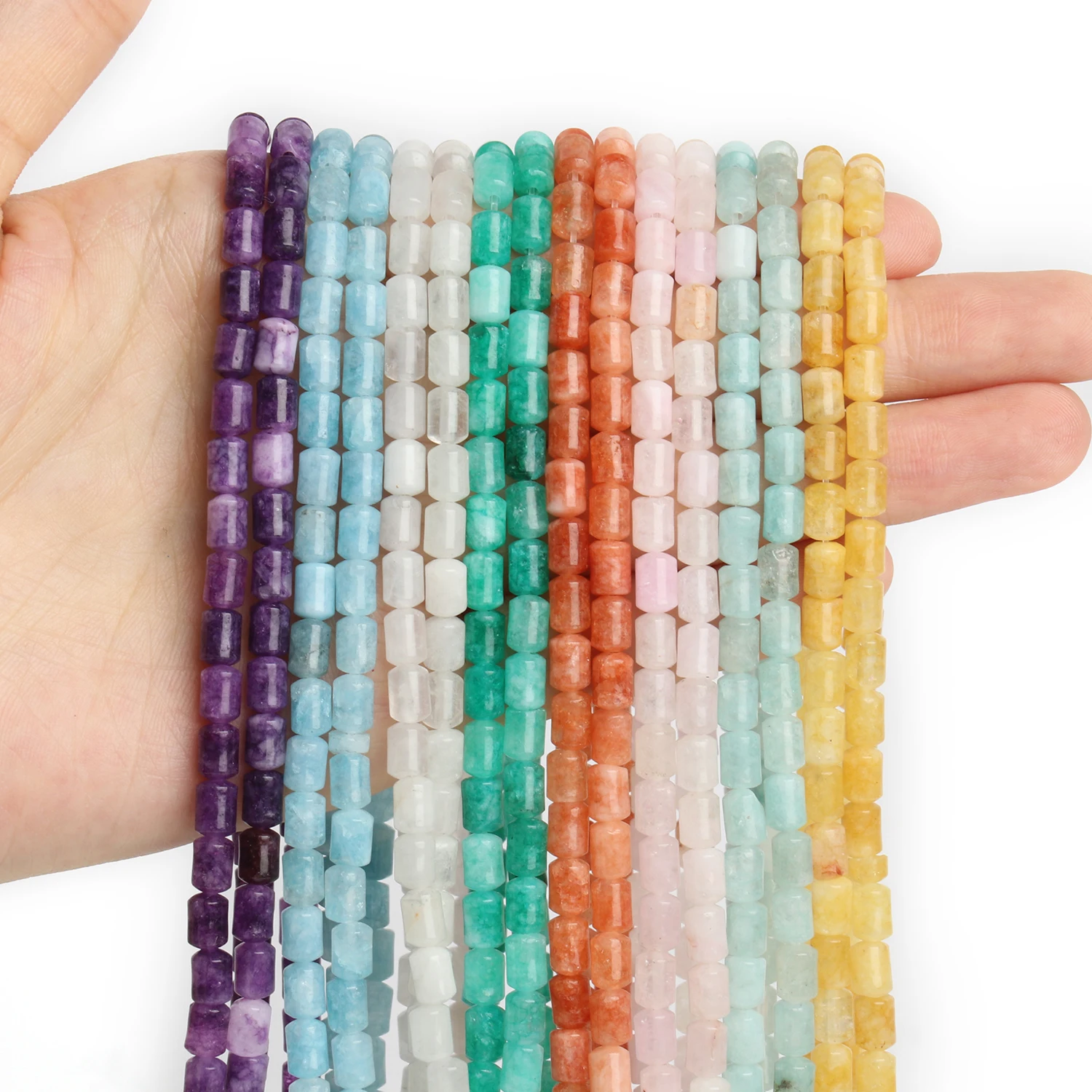 6x4mm Natural Jade Tube Beads Moonstone Amethyst Amazonite Stone Beads Loose Spacer Beads for Jewelry Making Diy Bracelet 15''