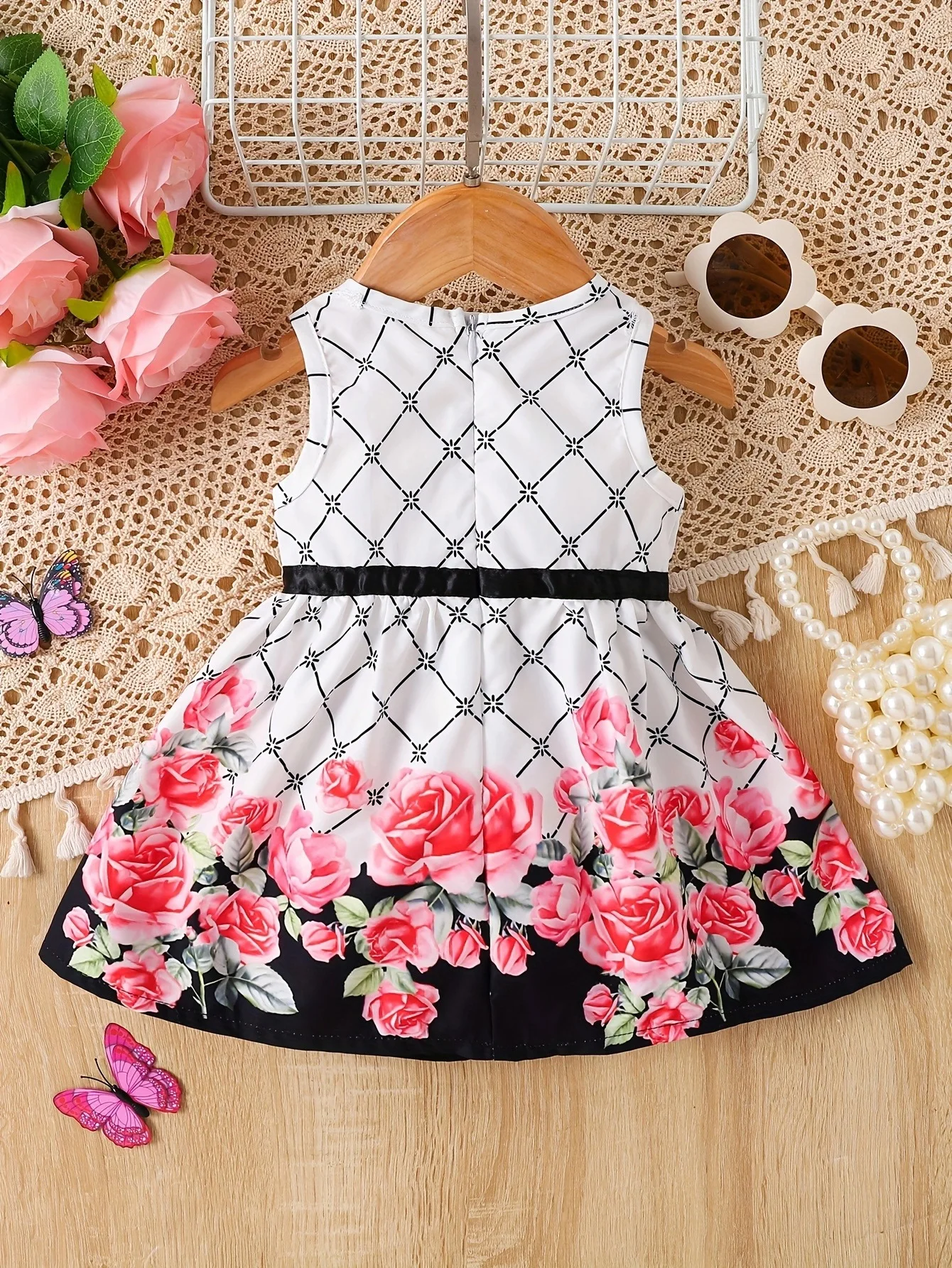 Baby Girl Baby Summer Sleeveless Waistless Skirt with Flower Print Cute Dress