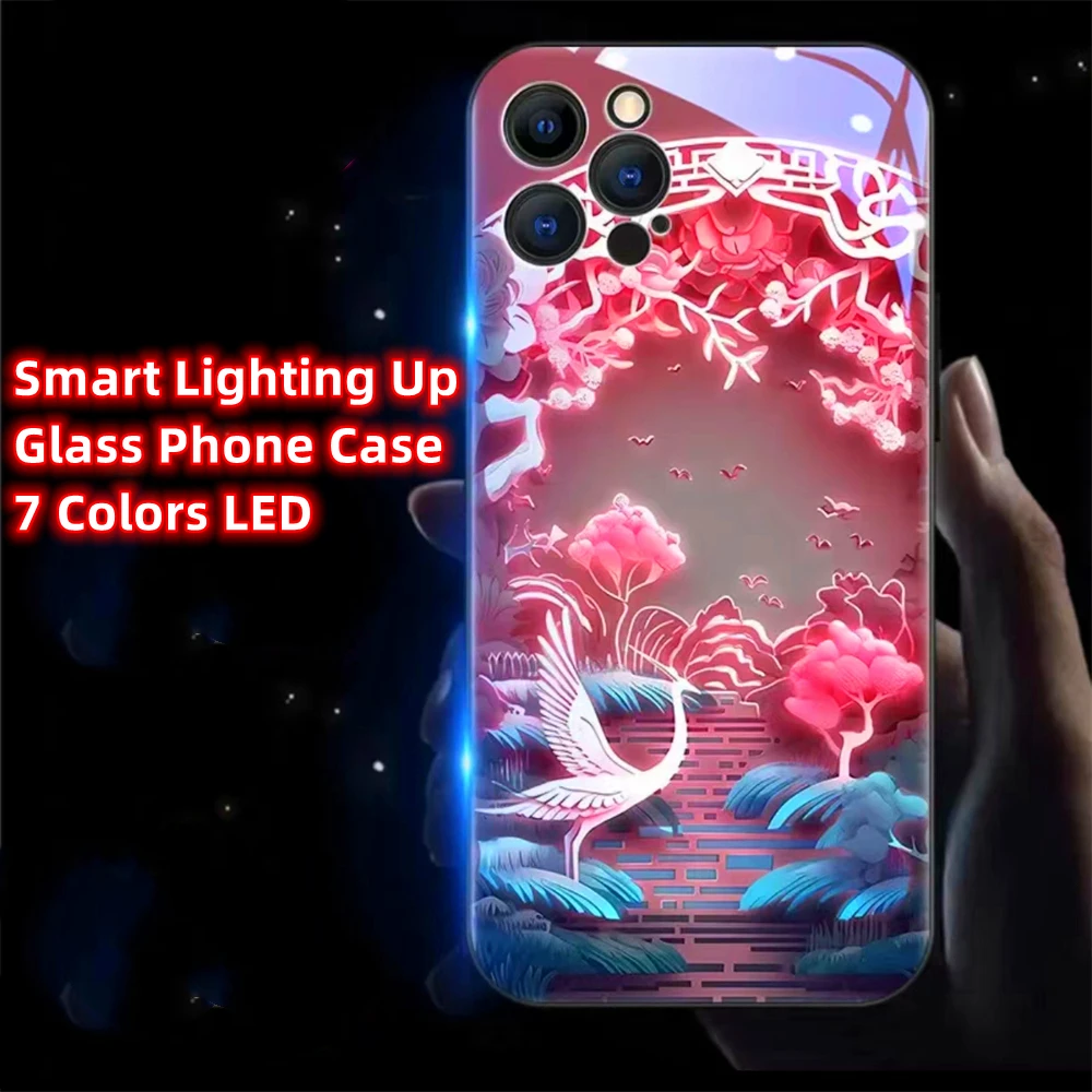 

Glowing Dream Crane Led Light Phone Case Call Flash Glitter Cover For Samsung S24 S23 S22 S21 S20 FE Note 10 20 Plus Ultra A54