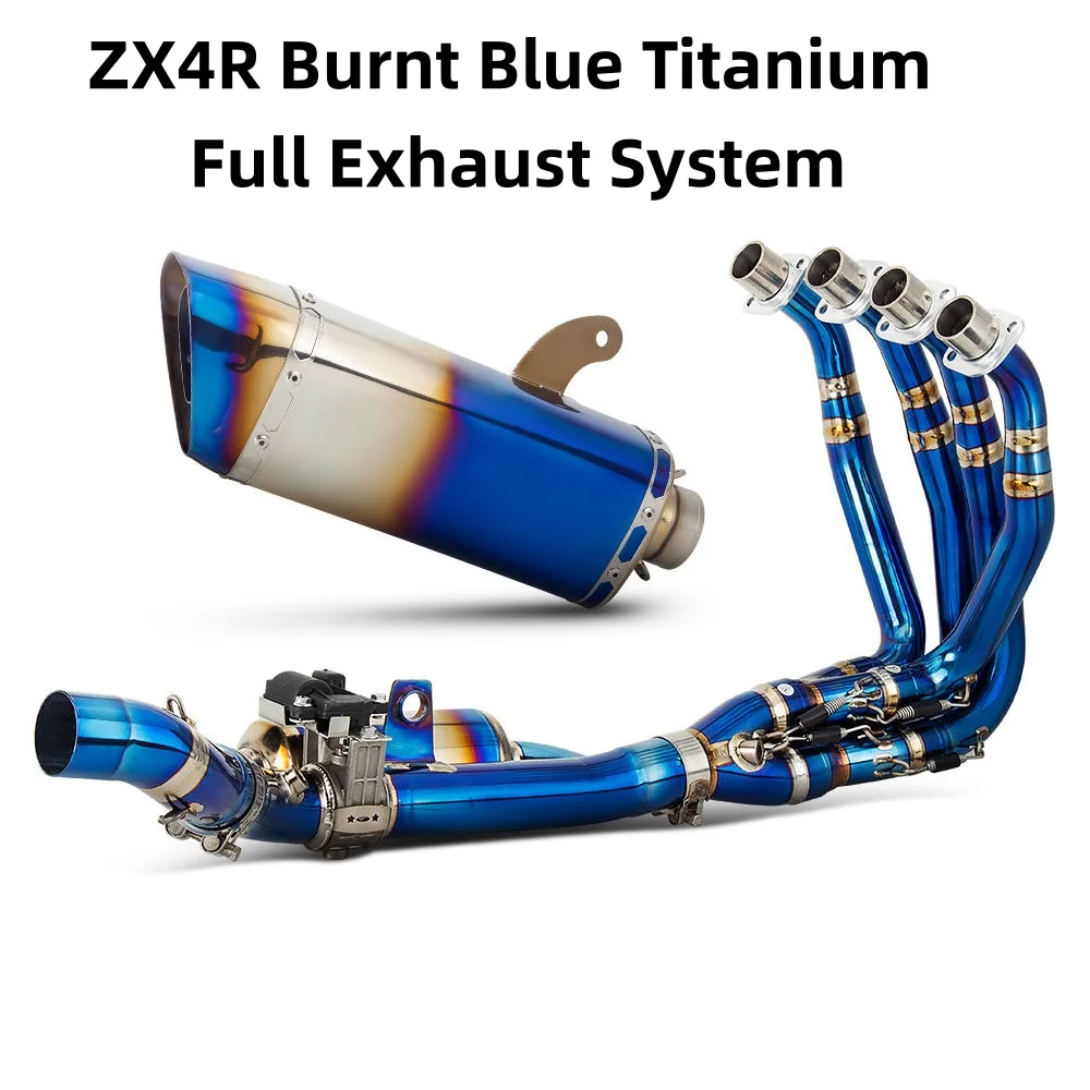 Full Titanium Blue Burnt Exhaust System for Motorcycle Modification, Fits NINJA ZX-4R ZX4R