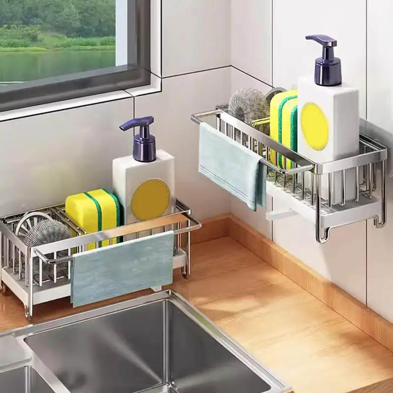 Sink Drying Rack Kitchen Brush Holder Rack Sponge Draining Holder Dishcloth Hanger Brush Drainer Rack Auto Drainage Bathroom