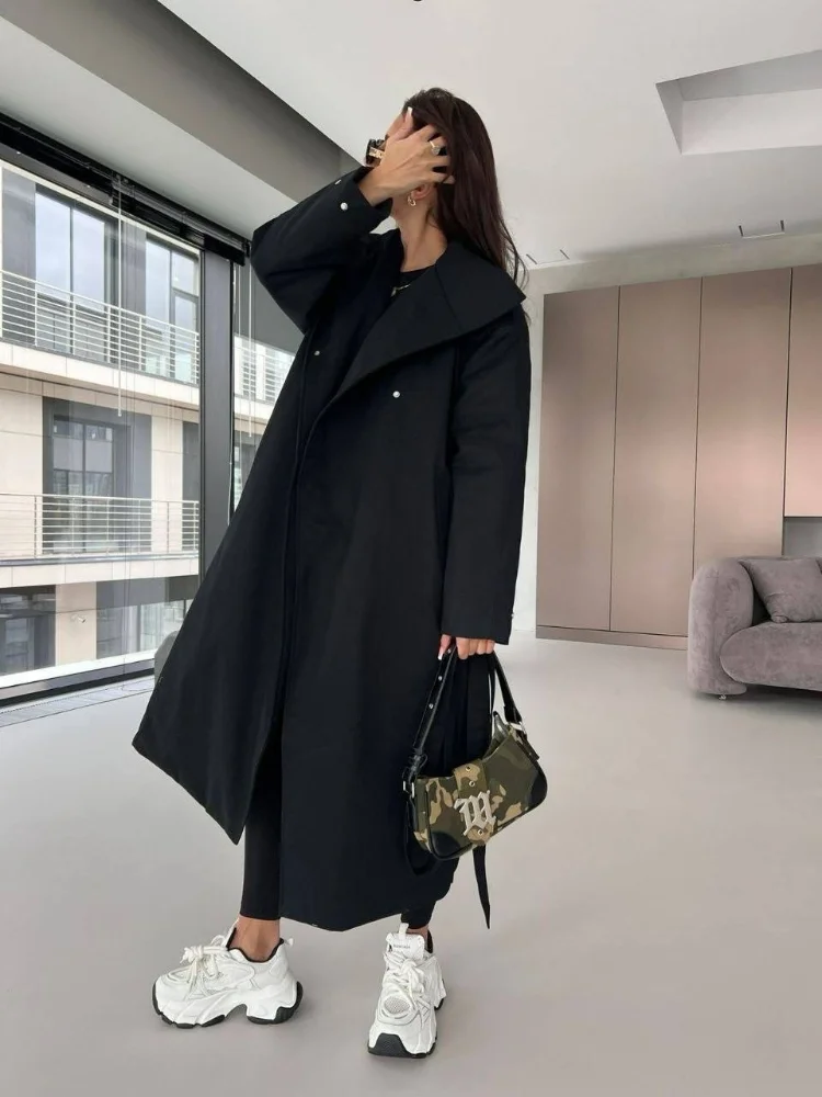 Women's Solid Oversized Hooded Belted Padded Coats Chic Women Long Sleeve Soft Warm Long Jackets Winter Daily Street Outerwear