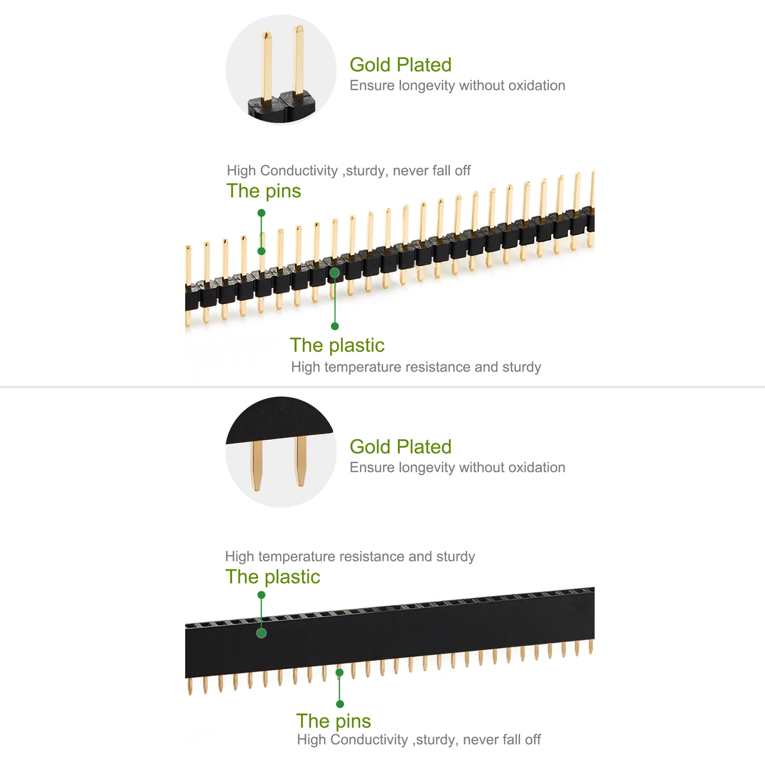 New Gold Plated 40 Pins Pin Header Male Female Single Row 2.54mm Breakable Extension Connector Strip for Arduino PCB Board