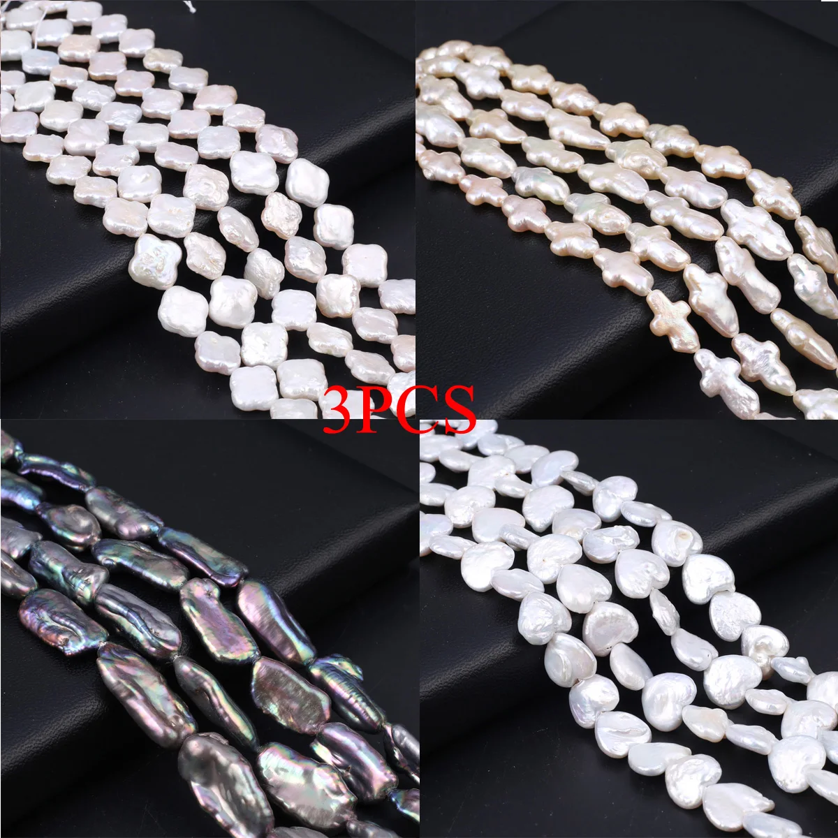 3 PCS Natural Baroque Pearl Irregular Shape Heart Cross Shape Black White Pink Beaded DIY Jewelry Making Accessories Gift