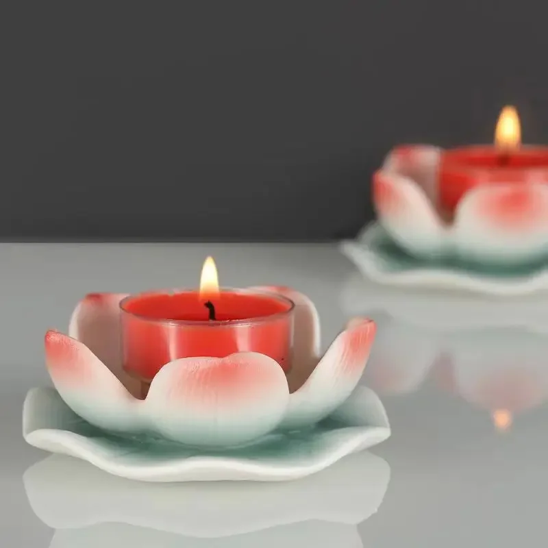 1pc Chinese classical candlestick Buddhist White Porcelain lotus Ceramic Buddha ware Celadon candle holder Holy Water Cup