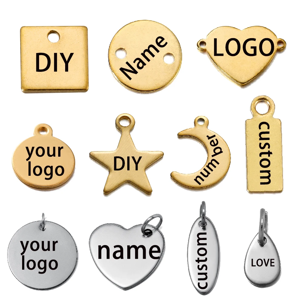 50-200Pcs Customized Custom Laser Engrave Name LOGO Stainless Steel Personalized Necklace Blank Tags Charms Jewelry Wholesale