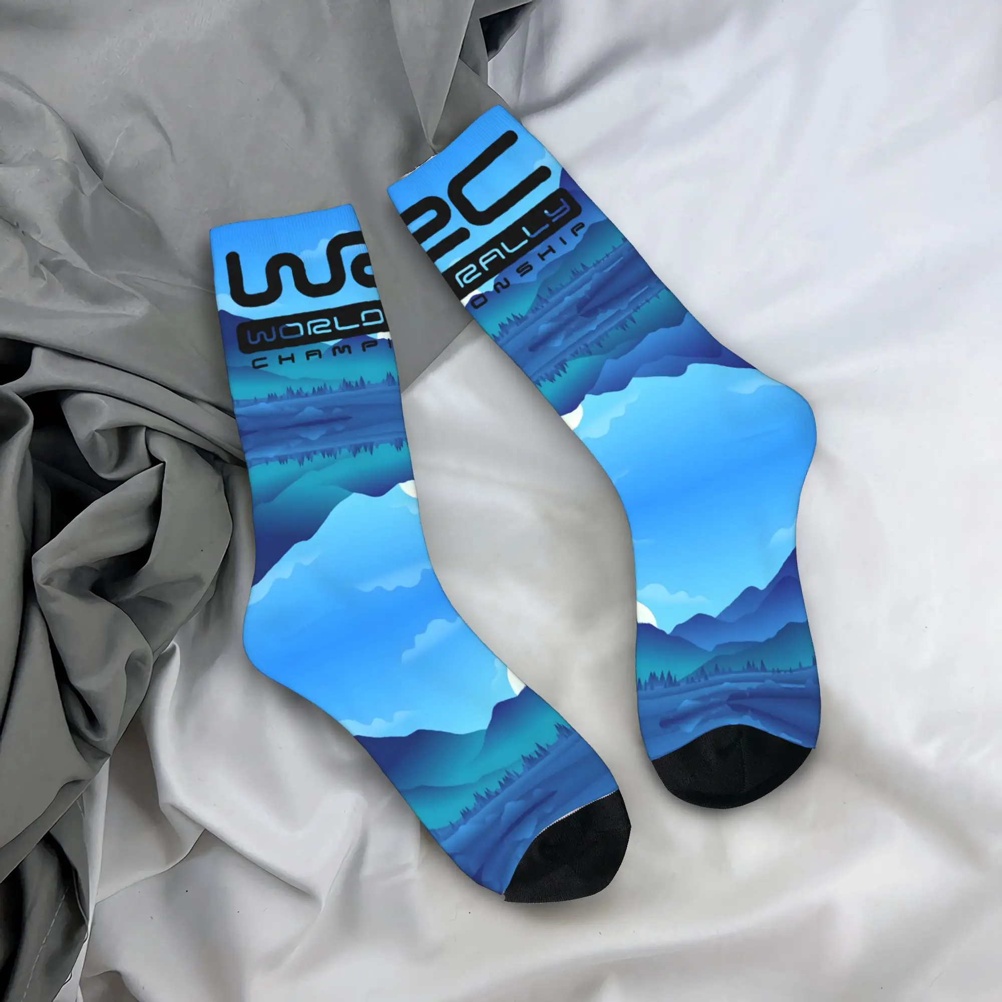 Benutzerdefinierte Motorrad Cross Racing Sonnenuntergang Berge Flüsse Kleid Socken Herren Damen warme Mode Neuheit Crew Socken