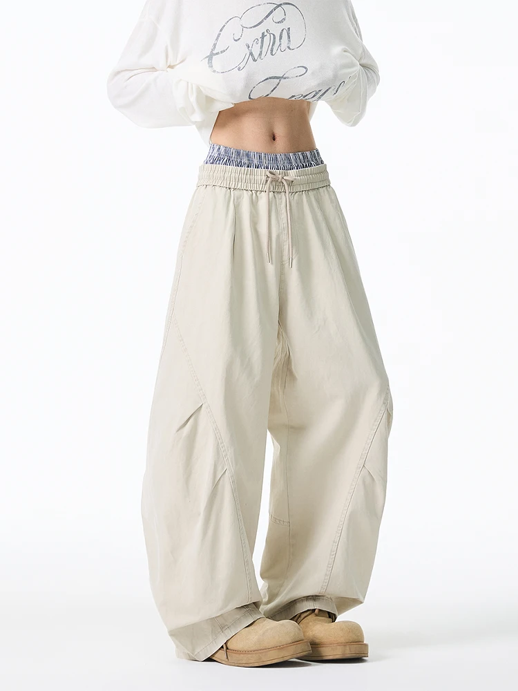 

American Retro Men's Wide Leg Knife Pants Spring Trendy Heavy Dra ape Casual Trousers Cotton Straight Cut Leisure Pants