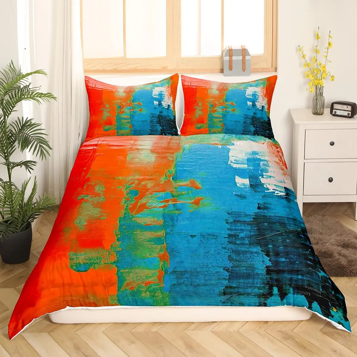 Abstract Tie Dye Duvet Cover Red Green Yellow Bedding Set Teens Adult Watercolor Comforter Cover Multicolor Graffiti Quilt Cover