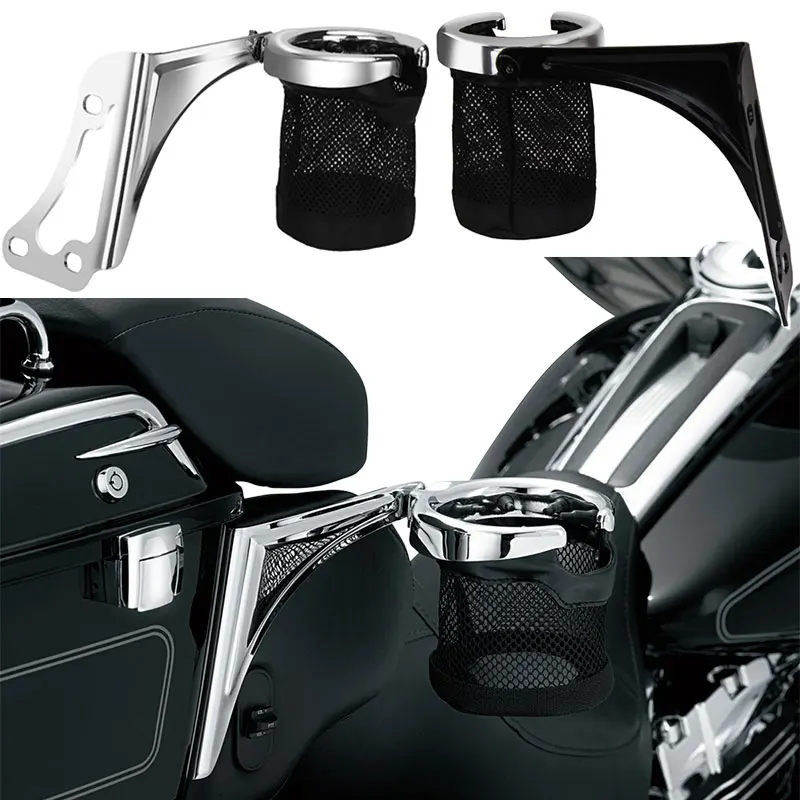 

Motorcycle Bottle Cup Holder Rear Passenger Drink Carrier Mount For Harley Road Glide Electra Glide FLHTCU Tri Glide 1997-2013