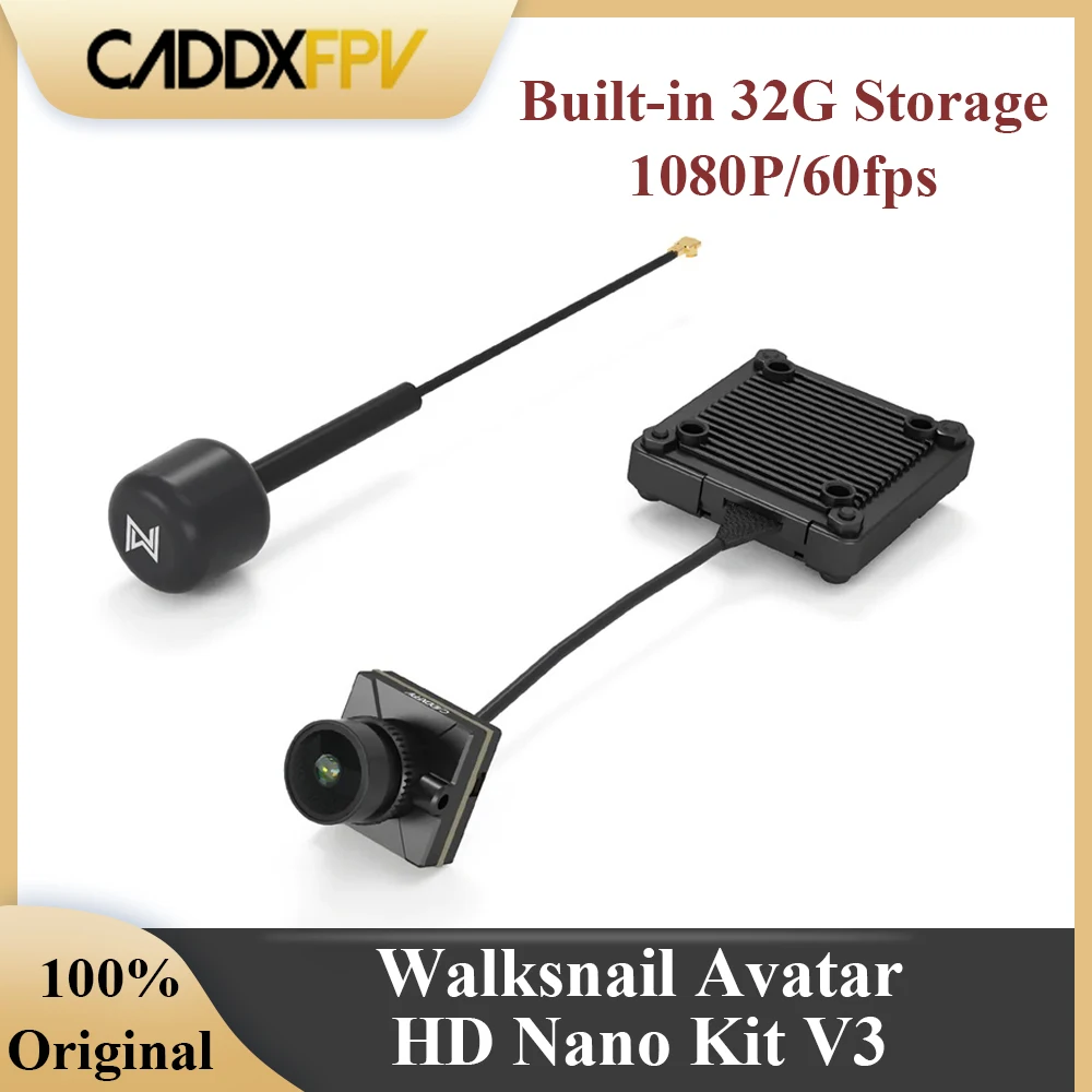 Caddx walksnail-アバターhd nano v3,32gストレージ,1080p,60fps,4:3ネイティブセンサー,160 ° FOV,フルOSDディスプレイ