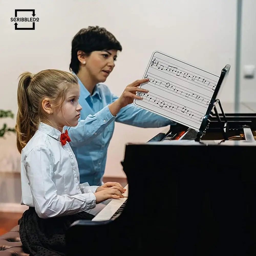 Double-Sided 9x12 White Lap Boards with Music Staff for Kids, Students, and Musicians, Includes Erasers