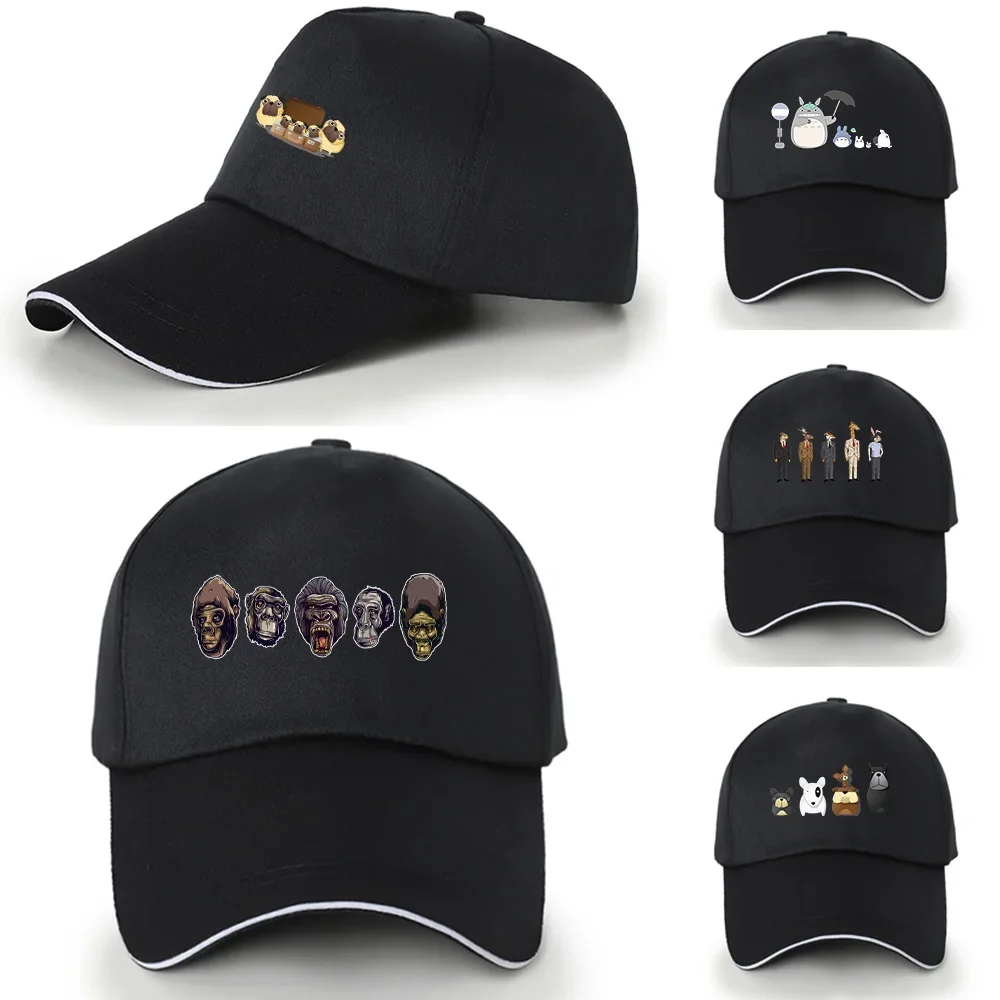 

Cartoon Series Printed Black Baseball Cap Wild Hip-hop Hat Hipster Must-have Peaked Cotton Cap Dad Casual Summer Outdoor Sun Hat