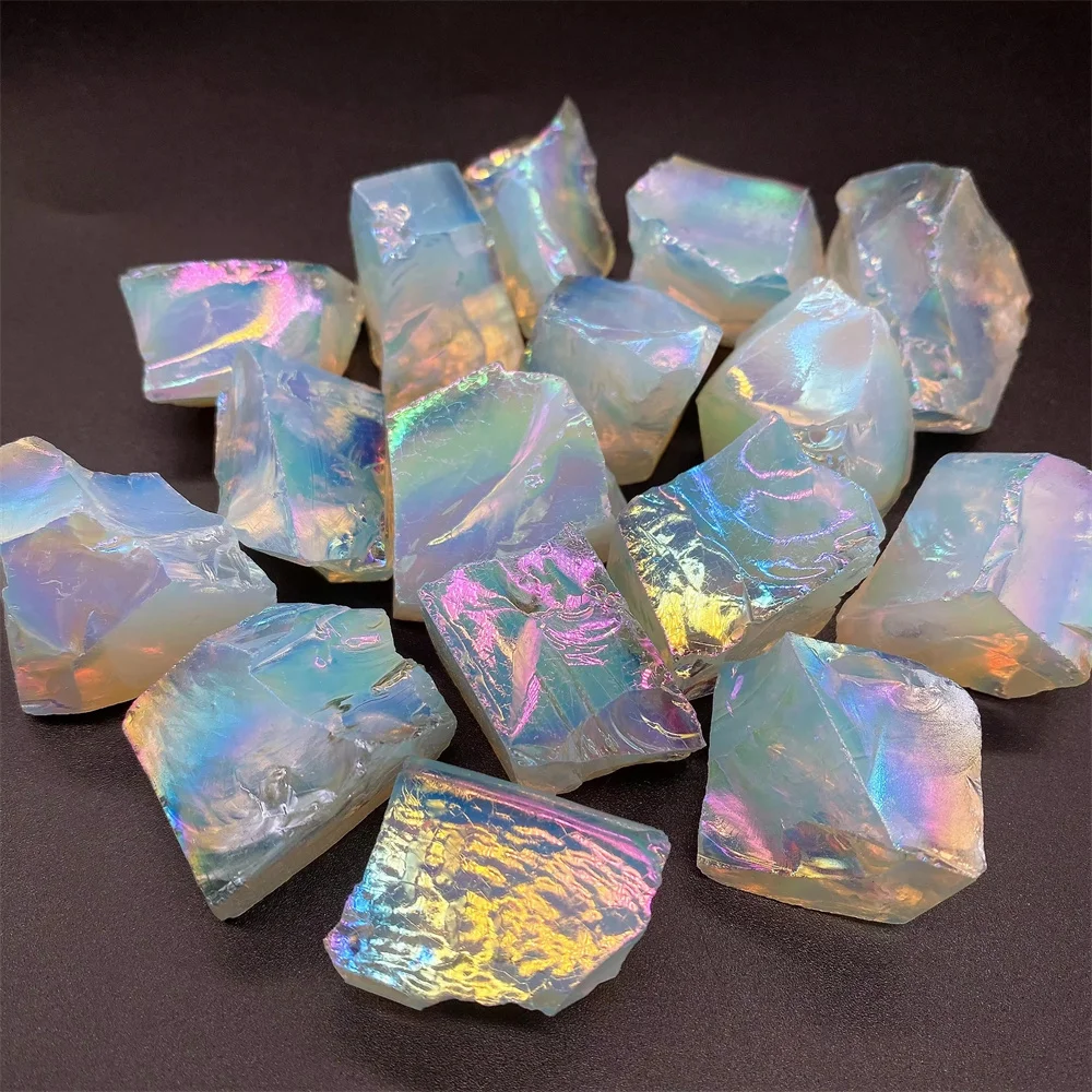 

1PC Aura Opalite Crystal Electroplated Glitter Raw Stone Mineral Specimen Home Decoration Reiki Healing Gift