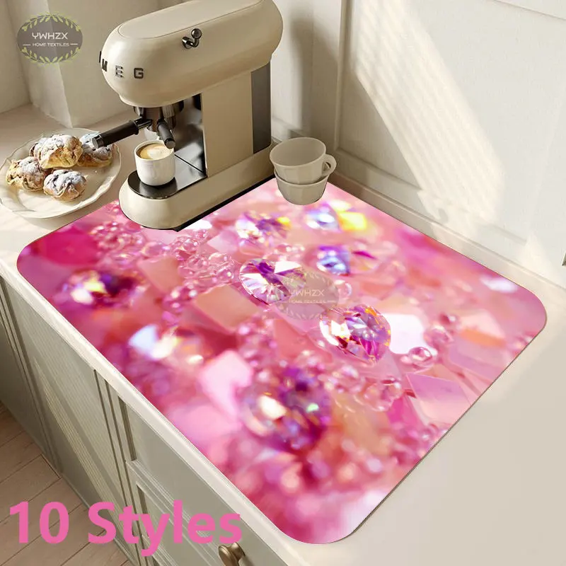 Diamond Colorful Drain Pad Table Mat Dish Drainer Diatom Mud Kitchen Placemat Absorbent Tableware Coffee Cup Rug Bathroom Carpet