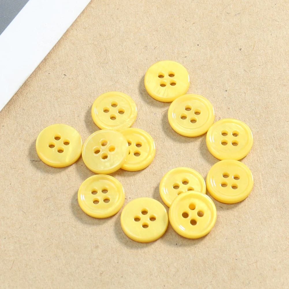 10PC 12MM Yellow 4-holes Flatback Buttons Natural Mussel Mother of Pearl Seashell Jewelry Beads Apparel Sewing Shirt Cufflinks