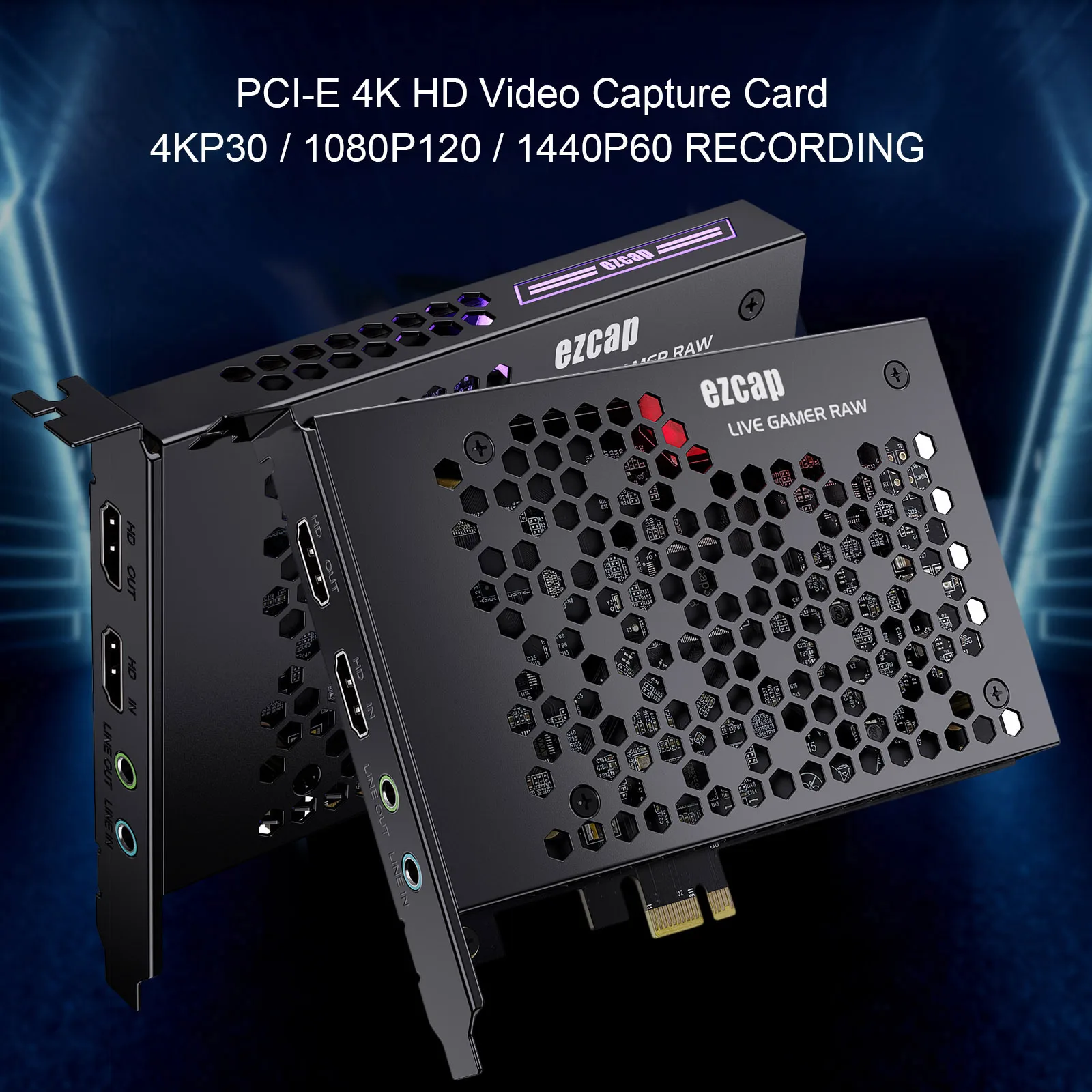 بطاقة التقاط الفيديو من Ezcap324B ، بطاقة التقاط الفيديو PCIE 4K الخام ، سجل وبث مباشر لأنظمة الألعاب وكاميرات الفيديو