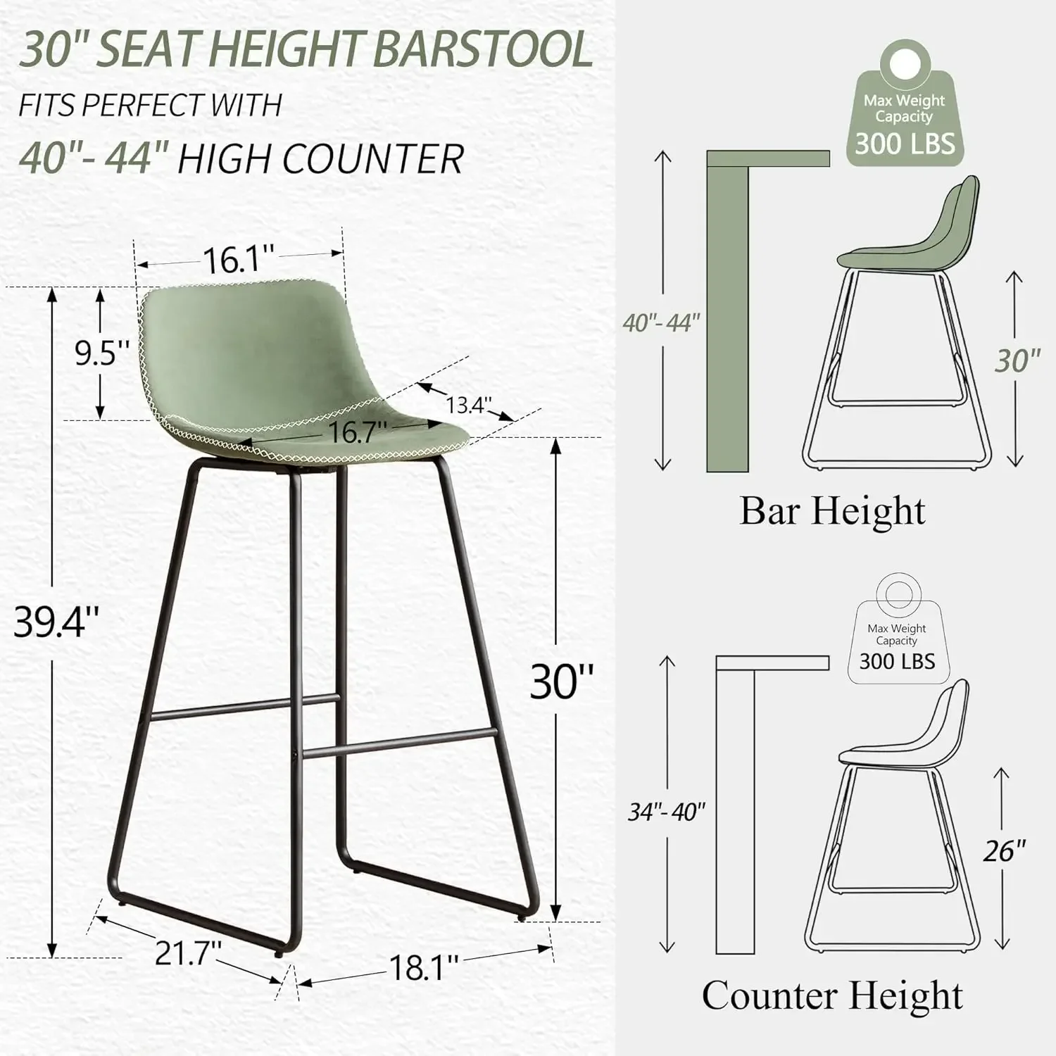 HeuGah sgabelli altezza Set di 4, sgabelli da Bar con schienali, sgabelli moderni per isola cucina, sgabelli da Bar sedile da 30 pollici