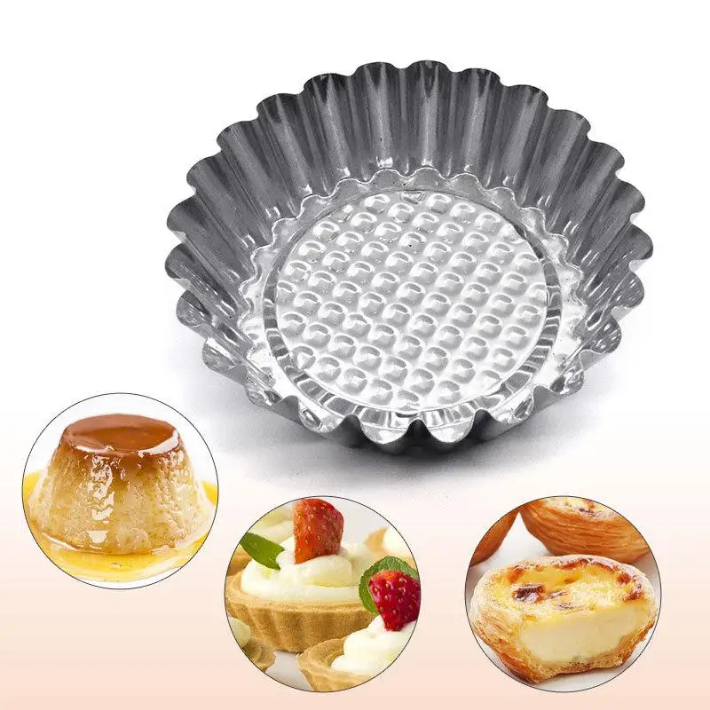 6/12/24Pcs Nonstick Ripple Egg Tart Mold Flower Shape Reusable Stainless Steel Cupcake Muffin Cake Mold Baking Cup Tartlets Pan