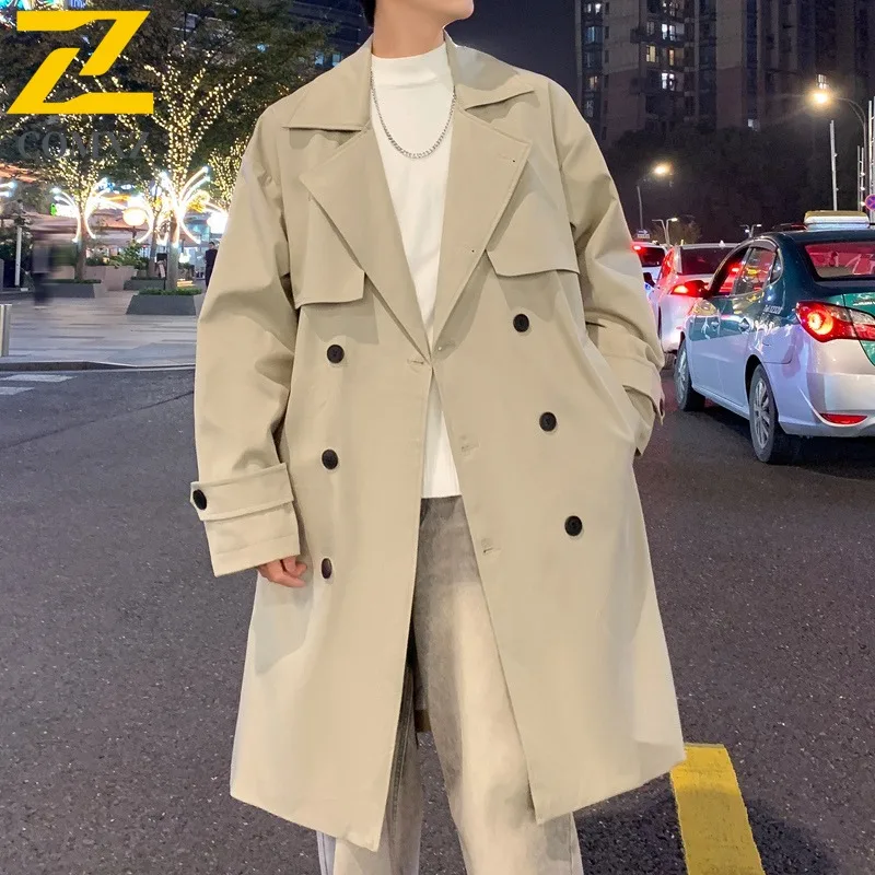 

COMXZ High Fashion Trench Coat Men 2025 Autumn British Style Mid Long Loose Fit Jacket Knee Length Working Windproof Overcoat