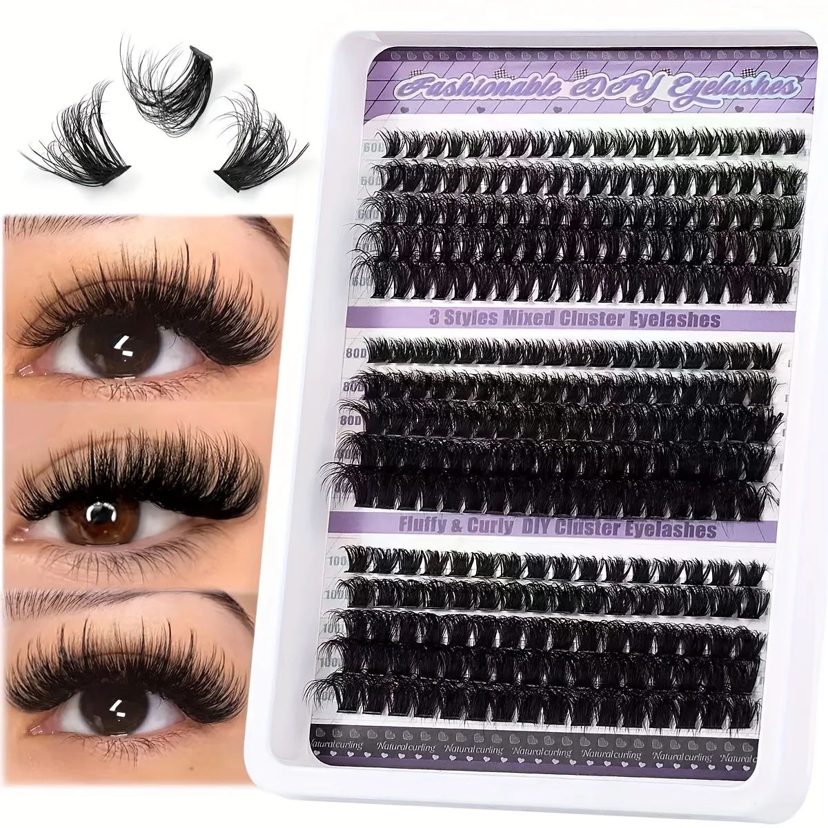 Cloison Lash Clusters 60D + 80D + 100D - 280 pieces of eyelash clusters 10 - 18mm D curly clusters - thick eyelash clusters