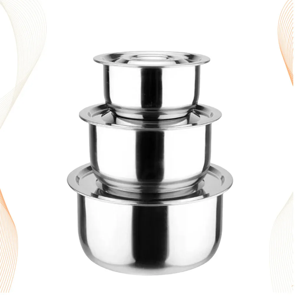3Pcs Stainless Steel Nesting Soup Bowls Set Multipurpose Salad Rice Vegetable Seasoning Kitchen Container Dishwasher Safe