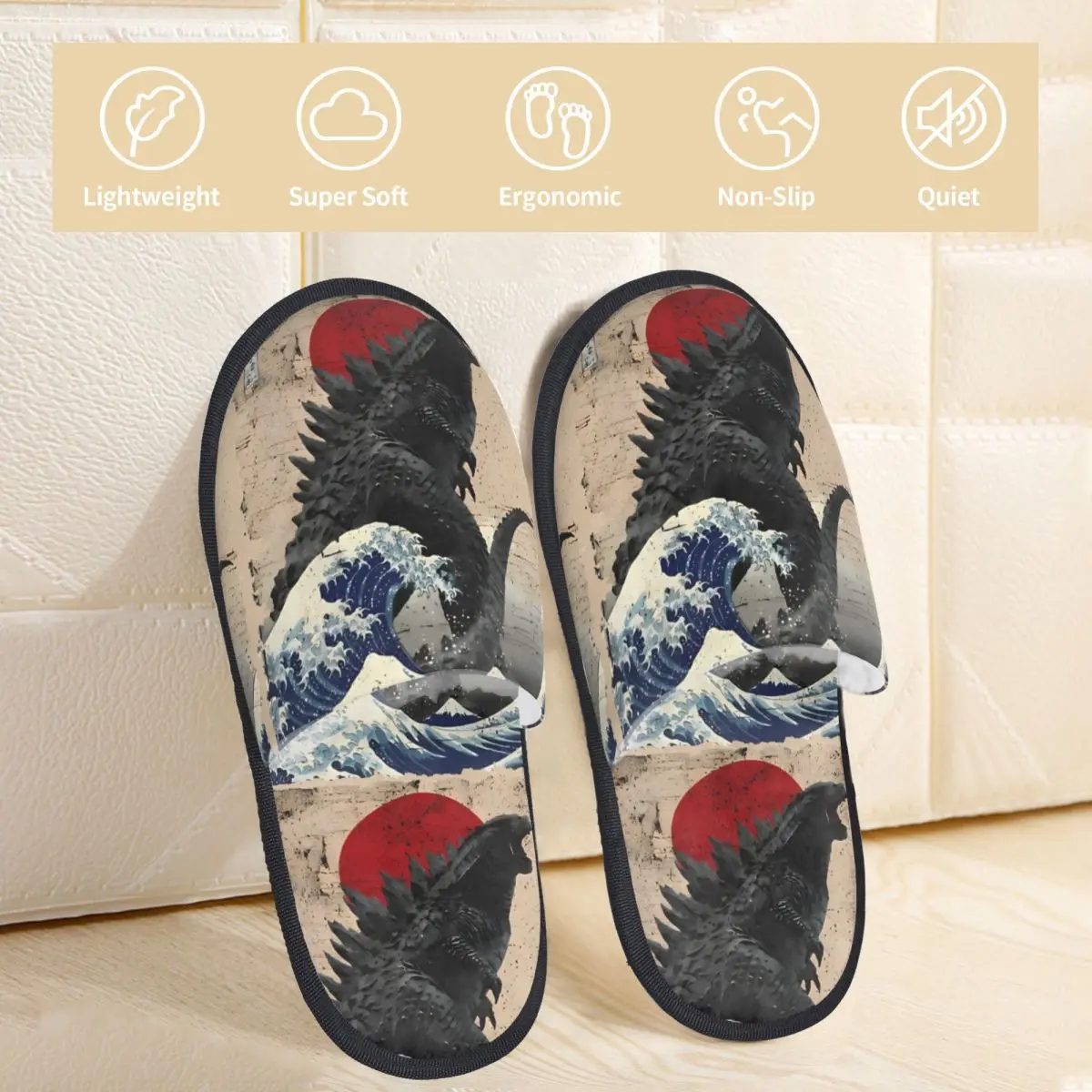 Winter Slippers Japanese Movie Monsters Merch Household Fur Slides Slippers Indoor Godzille Cozy Non-slip Slides