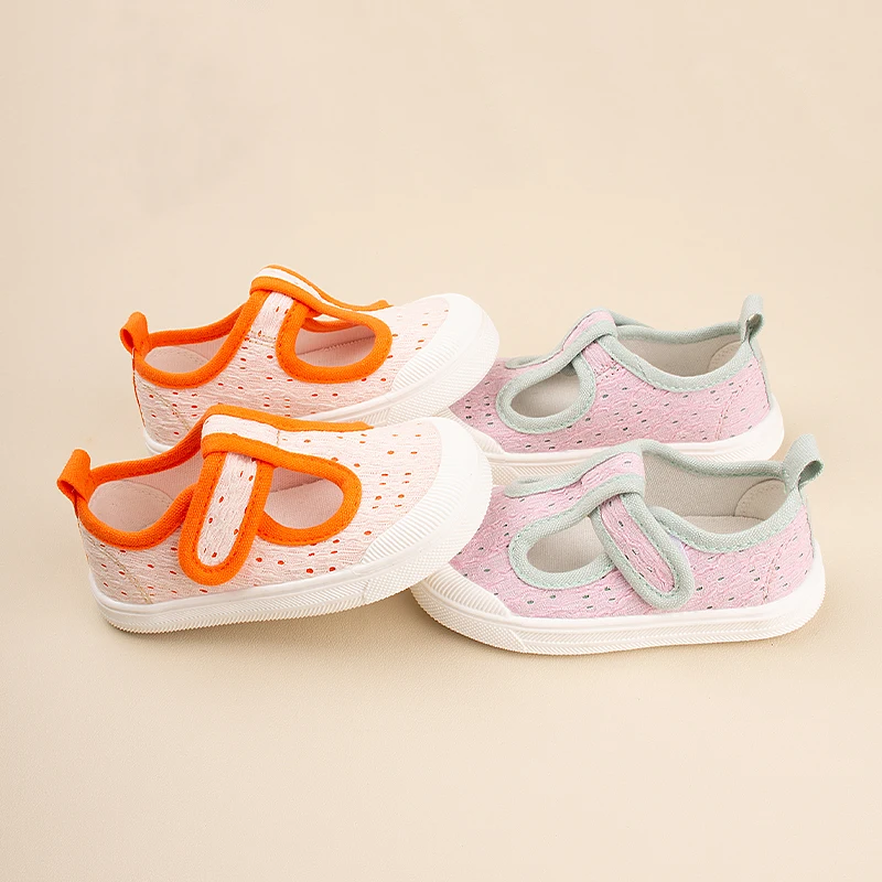 Spring In-Stock Polka Dot Color-Block Girls' Flat Canvas Shoes Soft Sole Low-Top Children's Shoes Cross-Border Wholesale