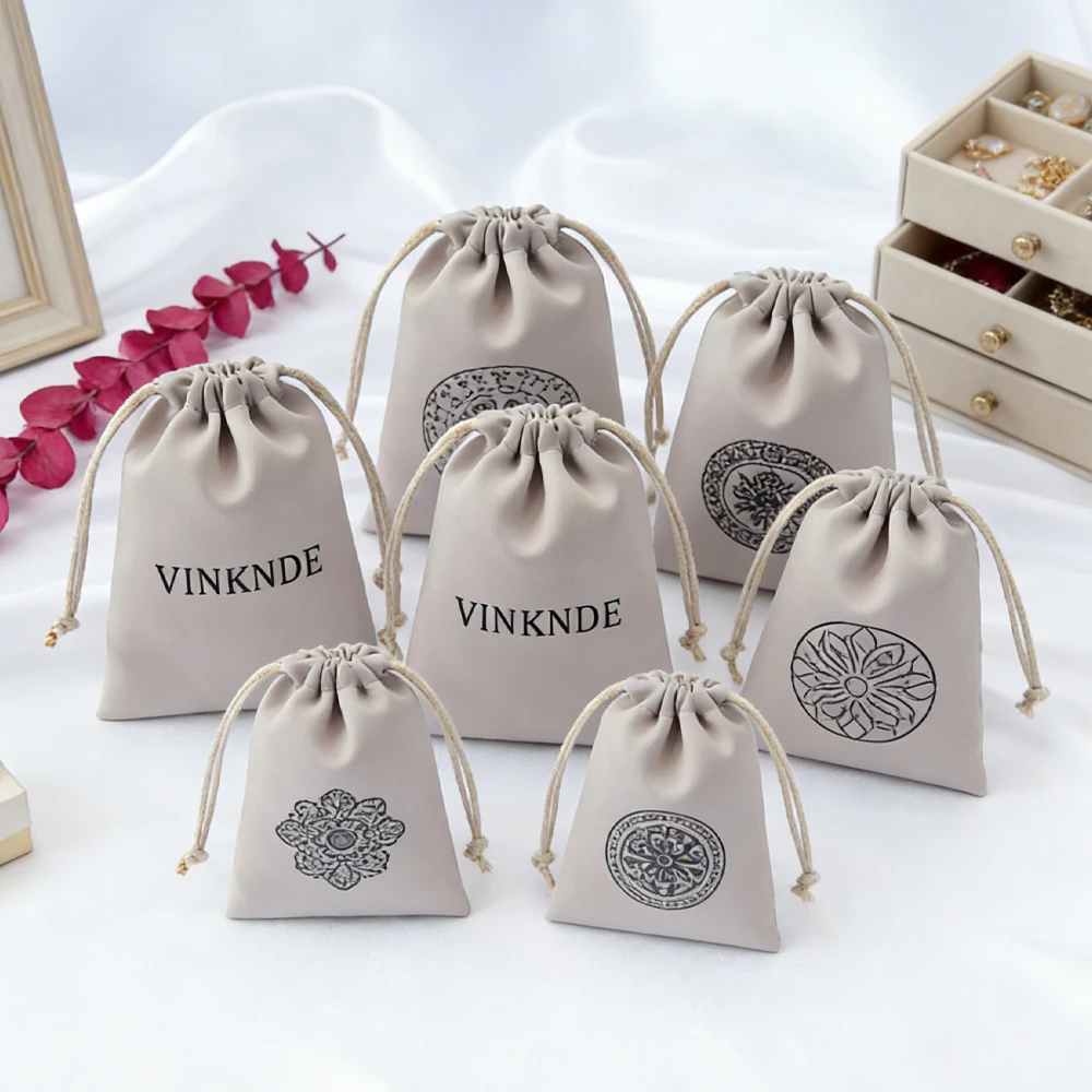

50/100Pcs Custom Logo Champagne Satin Jewelry Drawstring Bag Silk Jewellery Pouch Packaging Sack for Cosmetic Earring Display