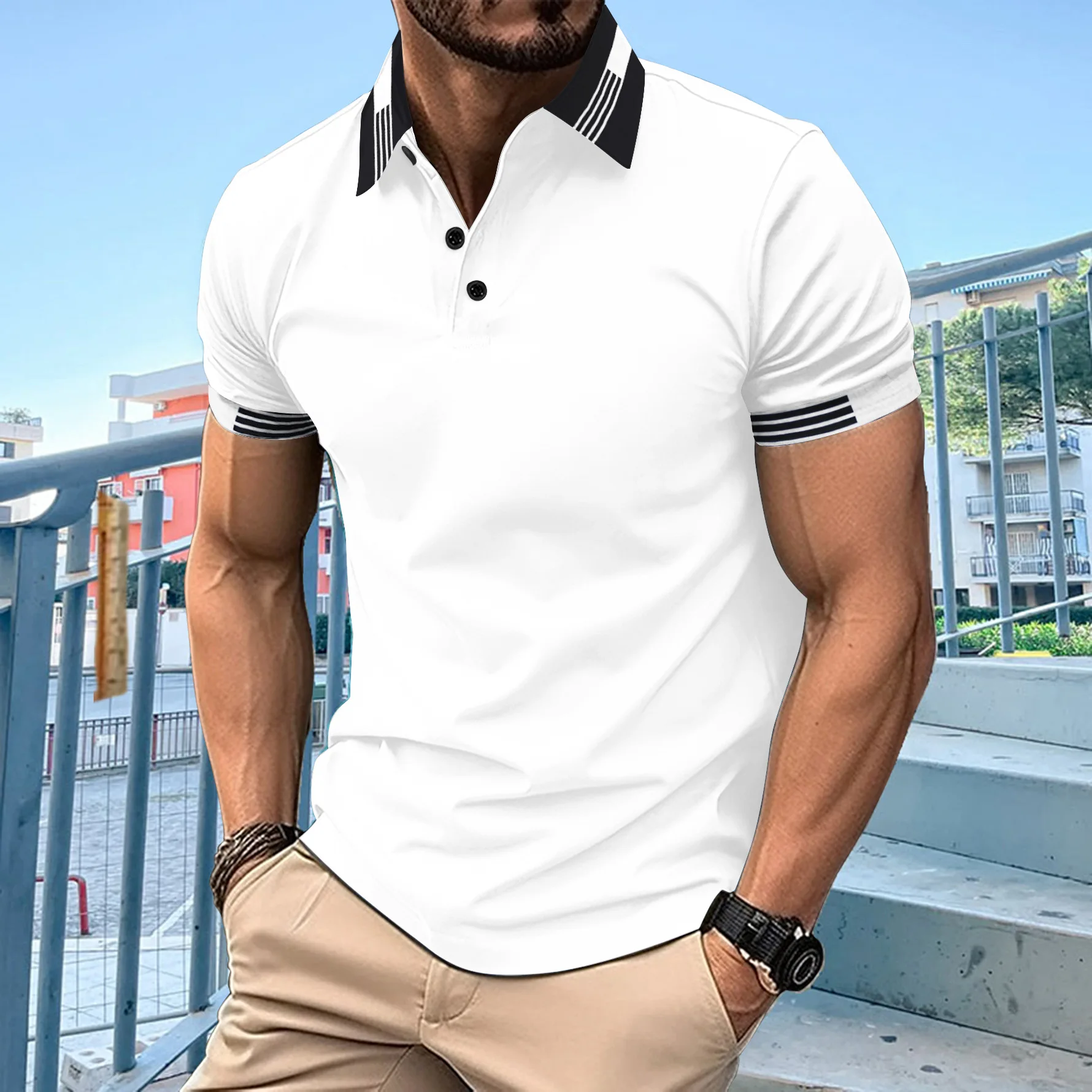 2024 Summer New Fashionable Classic Solid Color Short Sleeve Polo Shirt for Men's Daily Casual Sports Breathable Polo Shirt