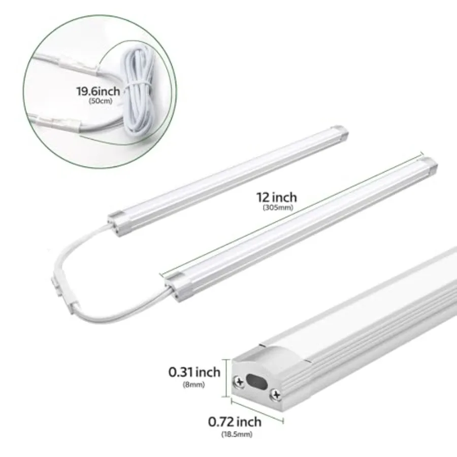 Under Cabinet Lighting, Dimmable 12 inch Under Counter Lights, 120V Plug in and Hardwired, Linkable LED Closet Lights for Kitch