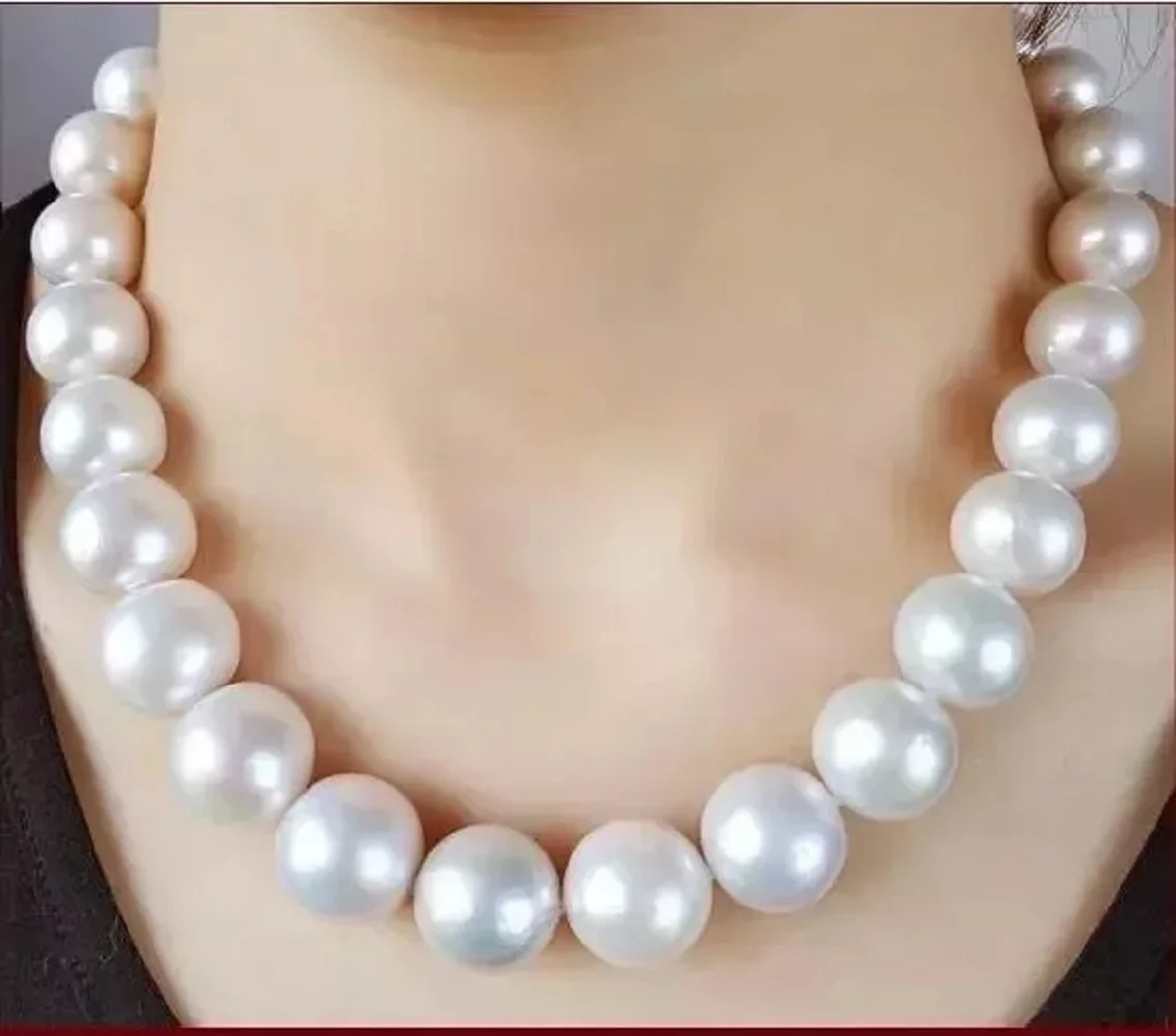 Amazing AAAA+11-12mm Natural South Sea White Round Pearl Necklace S925 18inch