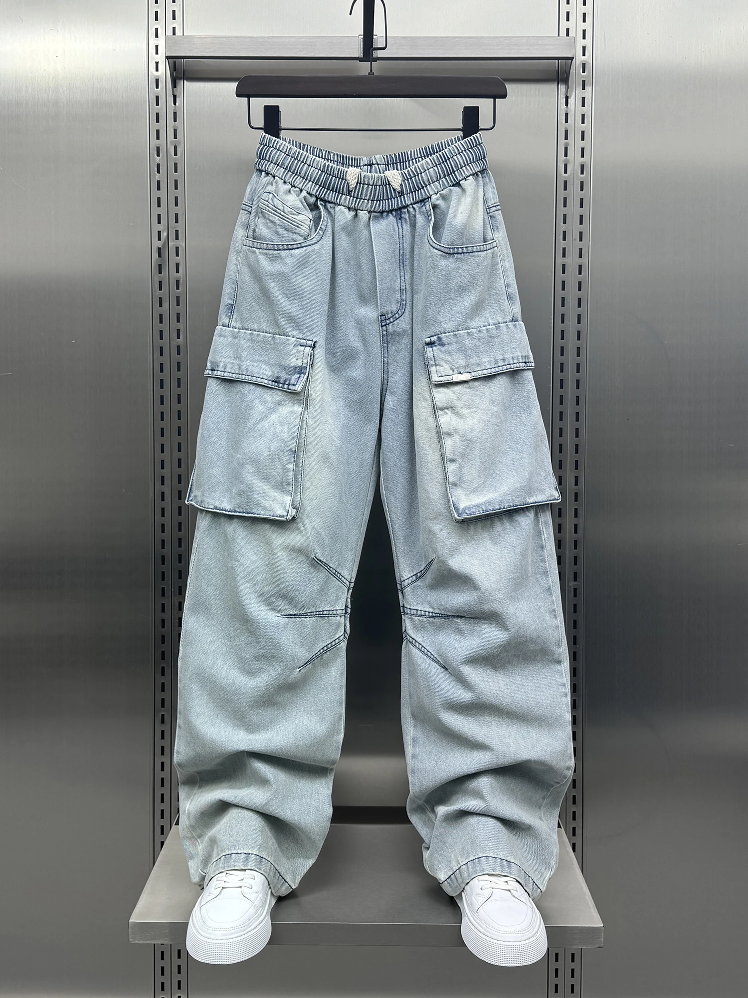 

Мужская прямая рабочая одежда, джинсы с большими штанинами, повседневные свободные уличные американские крутые весенние новые джинсовые брюки