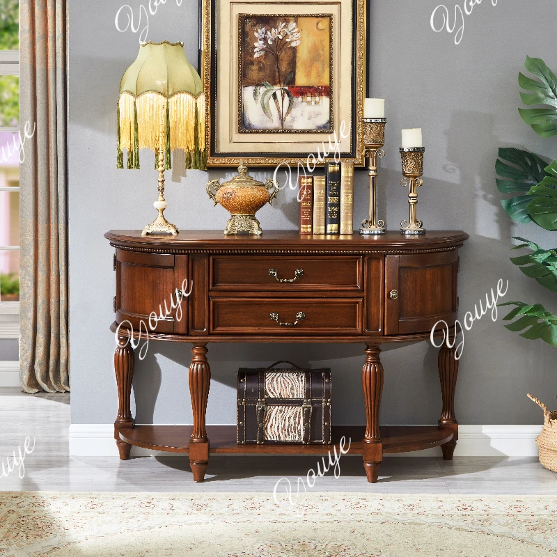 

Simple American solid wood entrance table Entry entrance table Shelf European home locker Semicircular aisle cabinet