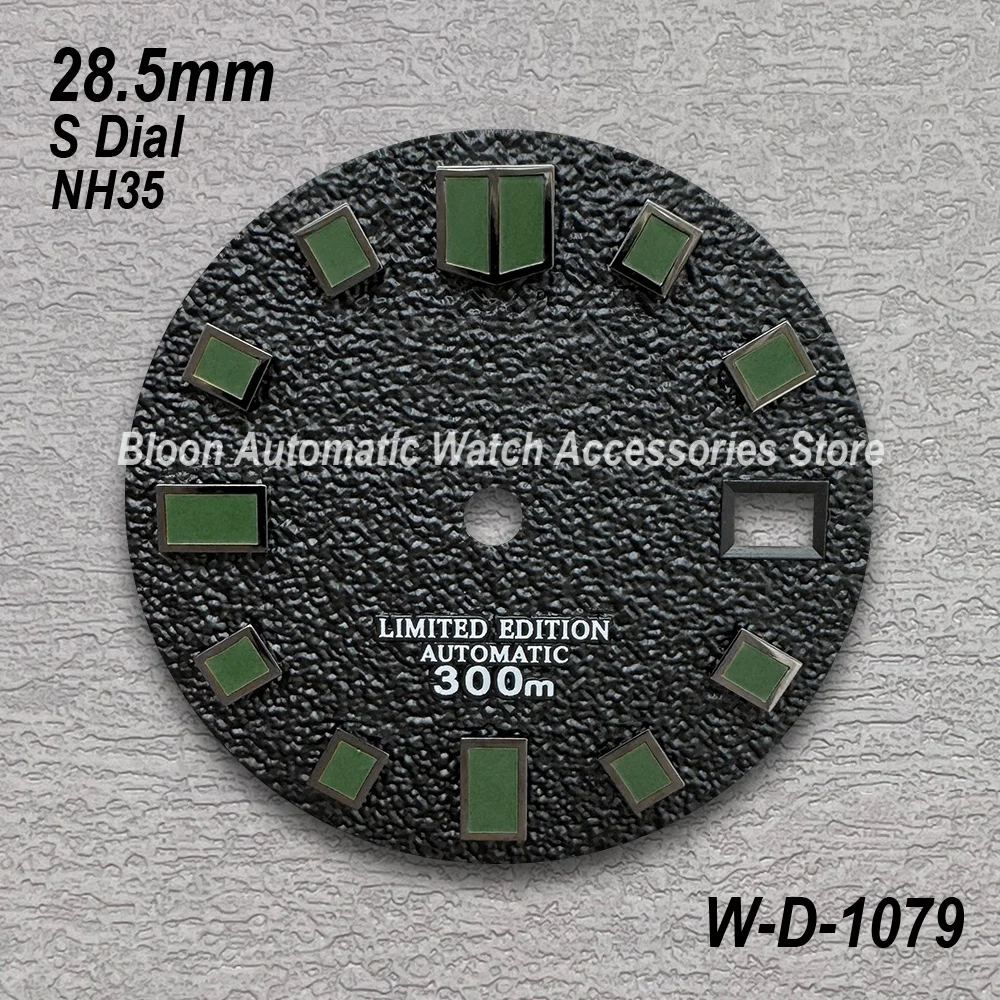 Esfera de buceo NH35 con logotipo S de 28,5mm, adecuada para movimiento NH35/NH36/7S, verde/sin luminoso, accesorios de modificación de reloj de alta calidad