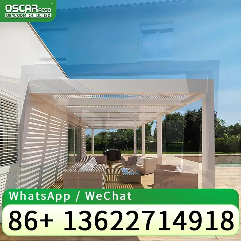 Sustainable Waterproof 8x8 Louvered Aluminium Bioclimatic Motorized Patio Roof for Garden Backyard Balcony pergolas