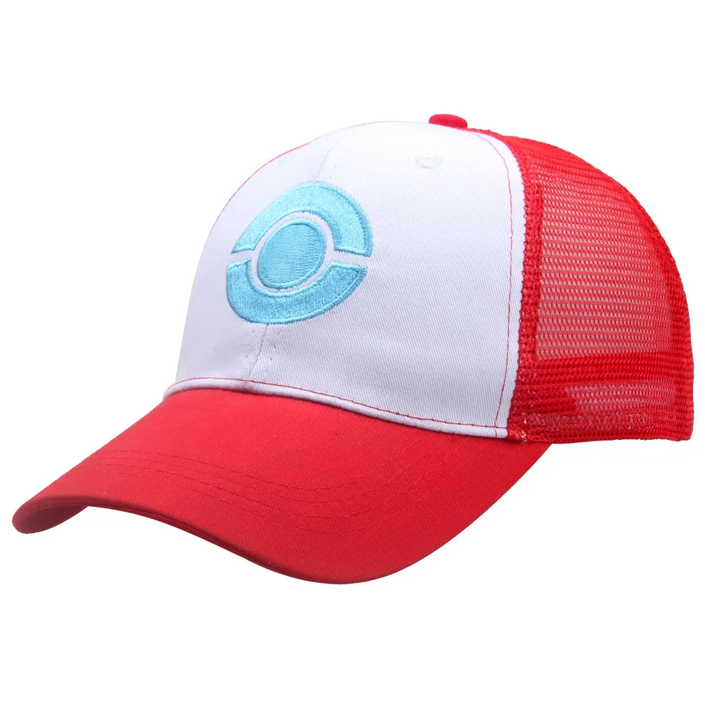 Sun Hat Ash Ketchum Anime Classic Cute Cosplay Mesh Hat Embroidery Baseball Cap Pocket Adjustable Prop Gift