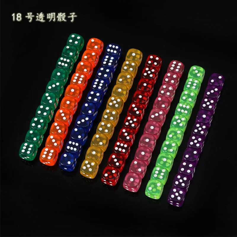 10PCS/Lot Dice  Transparent Acrylic 6 Sided Dice  Club/Party/Family Games 18mm