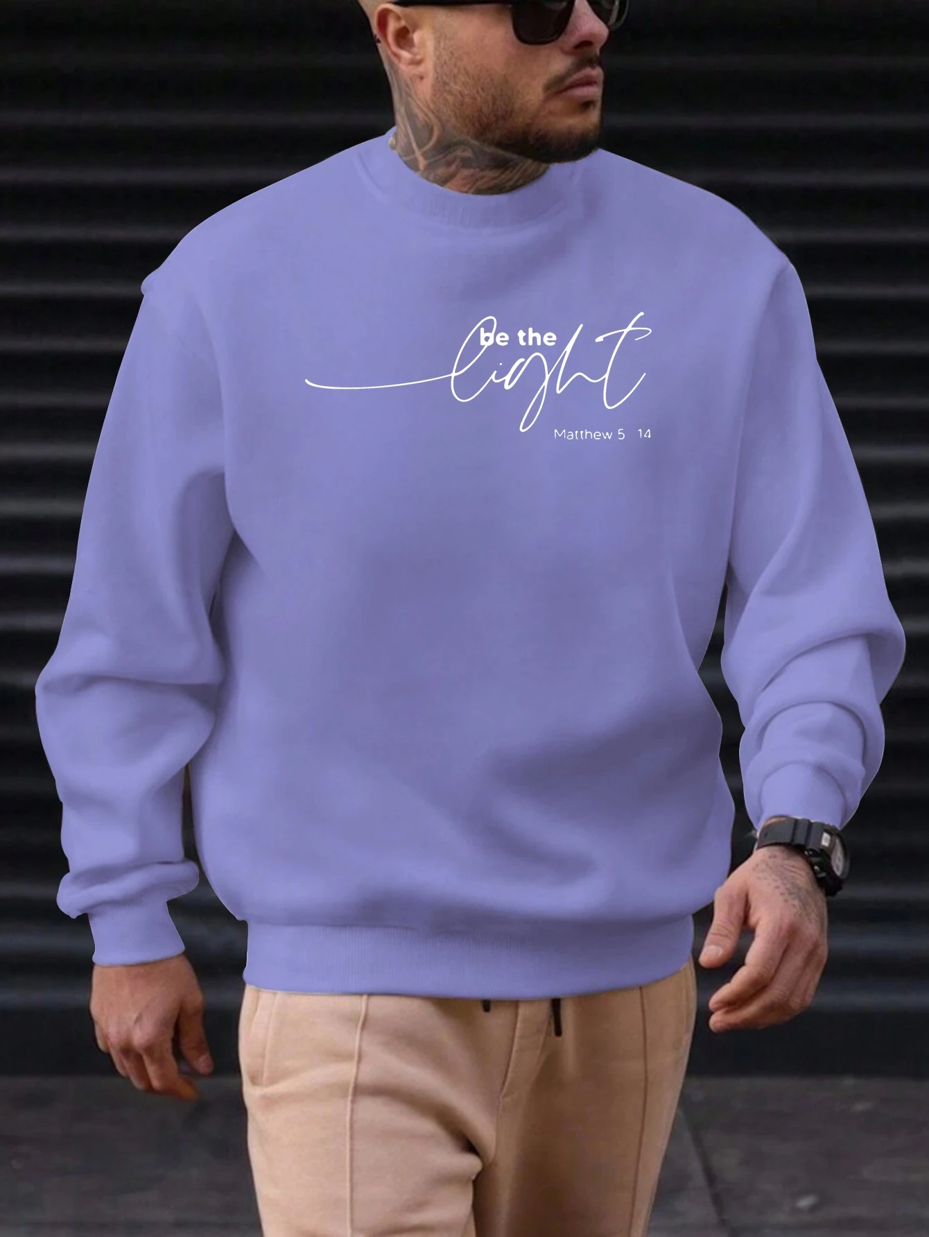 Men's Cotton Round Neck Sweatshirt BE THE LIGHT Pattern Printing 2025 New Trending Fashion Casual High Quality Top Clothing