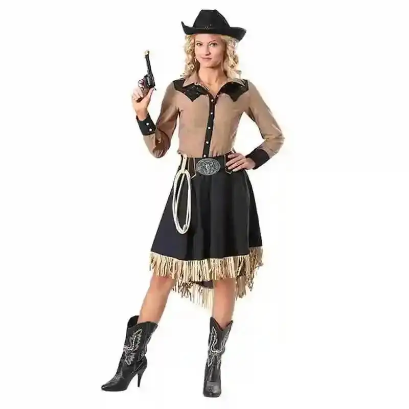 

Western Costume Cowboy Halloween For Party Adult women Cowgirl Cosplay Dress Suit Carnival Adult Costumes party role play