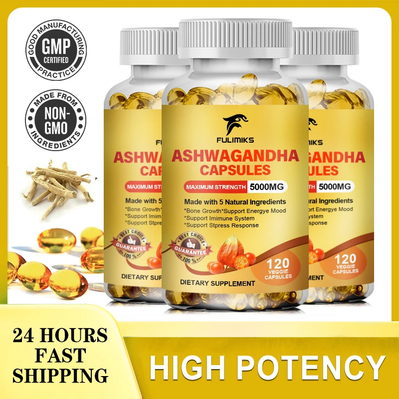 5000mg Ashwagandha Extract Capsules Help Deep Sleep Health Brain and Memory and Mental Stress Support Dietary Supplement